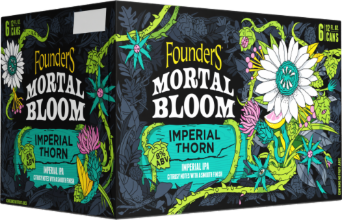 Founders Brewing® Mortal Bloom® Imperial Thorn™ IPA Craft Beer Cans Perspective: left