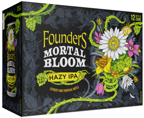 Founders® Mortal Bloom™ Hazy IPA Craft Beer Cans Perspective: left