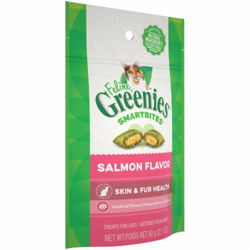 Feline Greenies Smartbites Skin & Fur Health Salmon Flavor Cat Treats Perspective: left