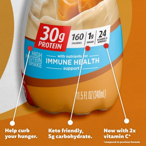 Premium Protein® Caramel Protein Shake Bottle Perspective: left