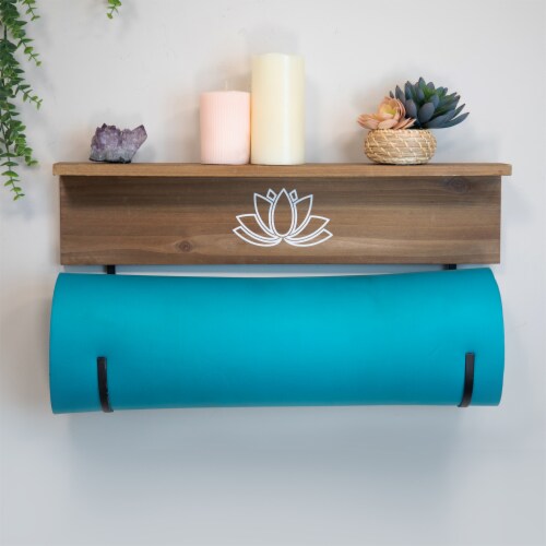 Stratton Home Decor Lotus Designed Yoga Mat Holder Wooden Storage