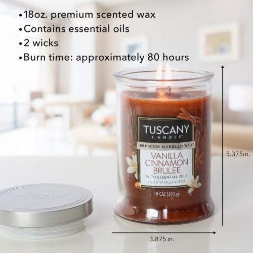 Tuscany Candle™ Marbled Wax Vanilla Cinnamon Brulee Candle Jar Perspective: left