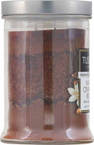 Tuscany Candle™ Marbled Wax Vanilla Cinnamon Brulee Candle Jar Perspective: left