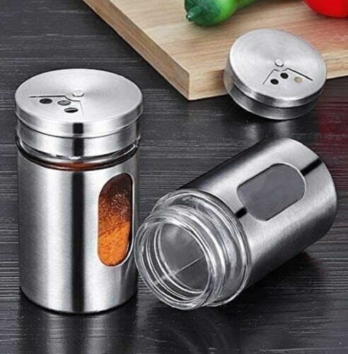 Kitcheniva Stainless Steel Salt And Pepper Shakers Set of 2 Perspective: left