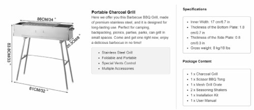 Kitcheniva Stainless Steel Charcoal Grill Perspective: left