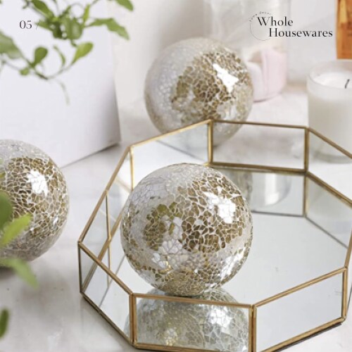 WHOLE HOUSEWARES | Glass Mosaic Orbs | Set of 3 | 4  Diameter | Black Silver Perspective: left