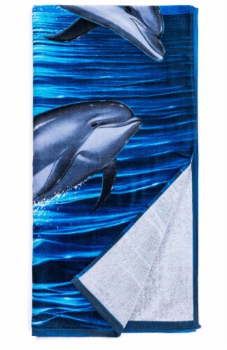 Dawhud Direct Dolphin Print Beach Towel, Girls 30 x60  Super Soft Plush Cotton Perspective: left