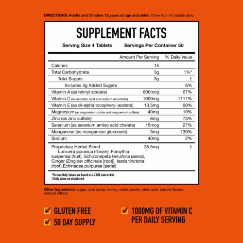 Airborn®  Orange Citrus Chew Immune Support Supplement Perspective: left