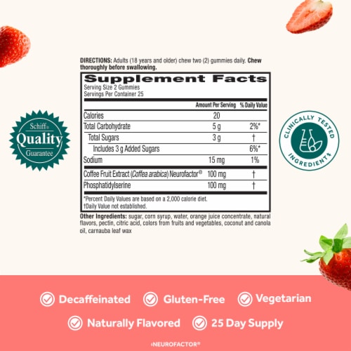 Neuriva Brain Performance Original Strawberry Gummies Perspective: left