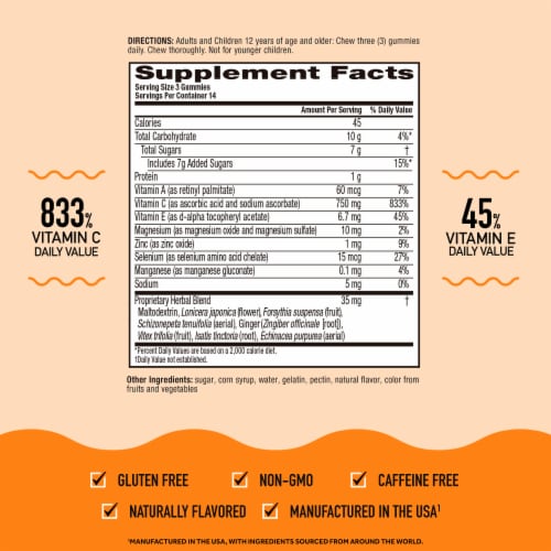 Airborne Immune Support Vitamin C Zesty Orange Gummies Perspective: left