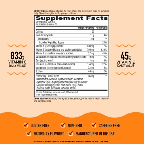 Airborne Immune Support Zesty Orange Gummies Perspective: left