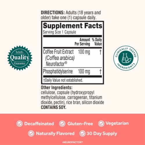 Neuriva Original Memory Focus Concentration Brain Health Supplement Capsules Perspective: left