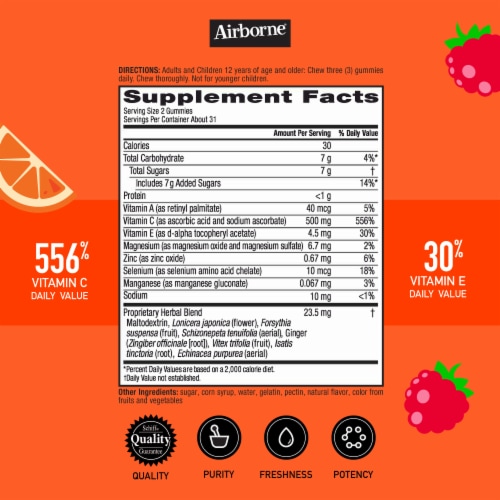 Airborne Kids Immune Support Assorted Fruit Flavor Gummies Perspective: left
