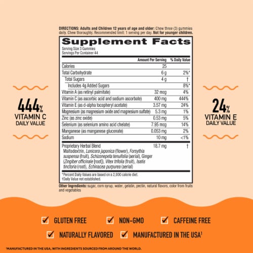 Airborne Immune Essentials Vitamin C Assorted Fruit Gummies Perspective: left