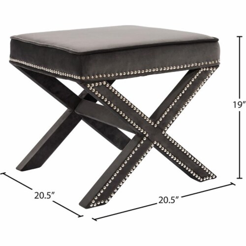 Meridian Furniture Nixon Contemporary Velvet Ottoman/Bench in Gray Perspective: left