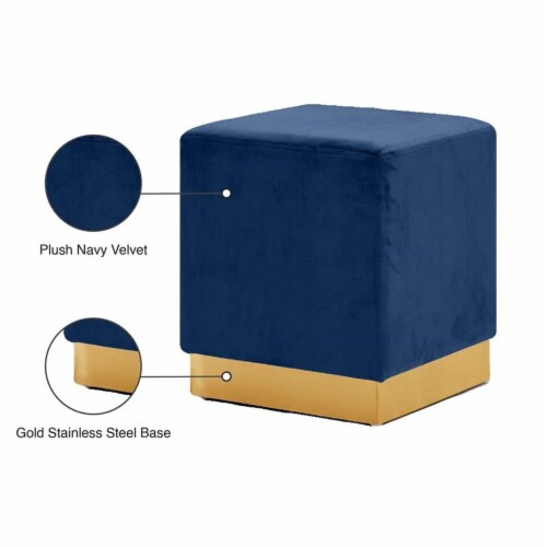 Meridian Furniture Jax Contemporary Velvet Ottoman/Stool in Navy Perspective: left