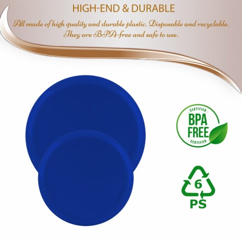 Light Blue Flat Round Disposable Plastic Dinnerware Value Set (120 Sets) Perspective: left