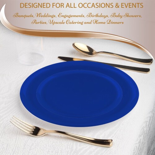 Light Blue Flat Round Disposable Plastic Wedding Value Set (60 Sets) Perspective: left