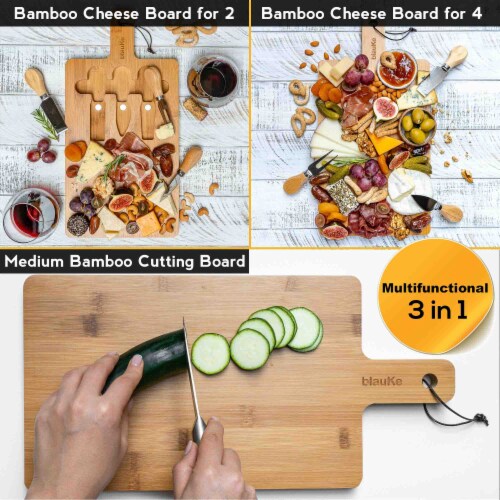 Bamboo Cheese Board and Knife Set - 12x8 inch Charcuterie Board with Magnetic Cutlery Storage Perspective: left
