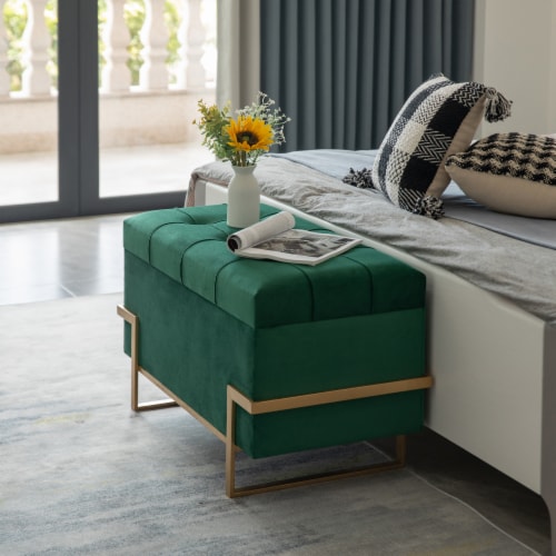 Velvet storage ottoman bench discount