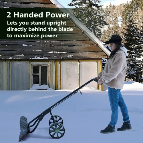 Extra Wide 36 in. Snow Shovel Plow Pusher Remover with Large Rugged Wheels Heavy Duty Black 1 City Market