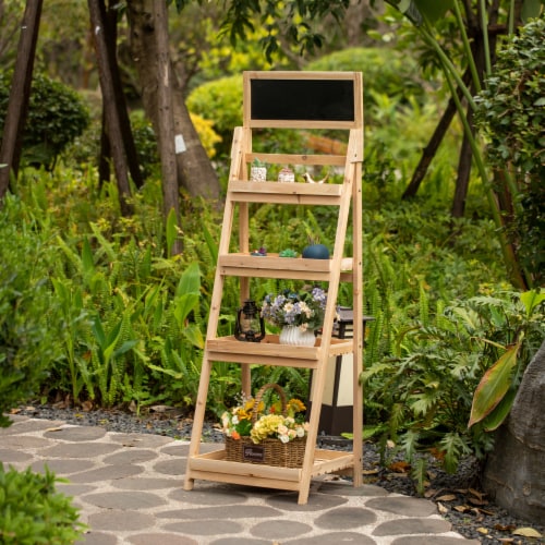 Decorative Wooden 4 Tier Chalkboard Ladder Shelf Flower Plant Pot