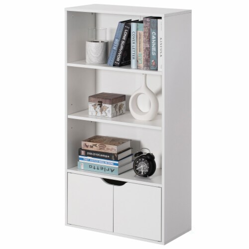 Basicwise 47 Inches Multi Purpose White 3 Tier Open Book Shelf And Bookcases Perspective: left
