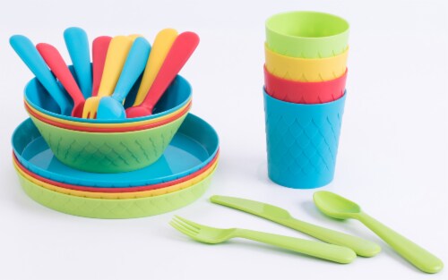 Basicwise QI003487 Kids Plastic Dinnerware Set, Multi Color - 24 Piece Perspective: left