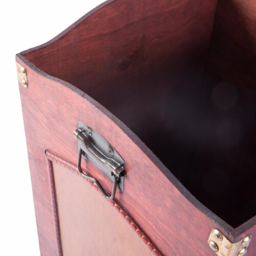 Rustic Cherry Wooden Decorative Trash Bin with Handles Perspective: left