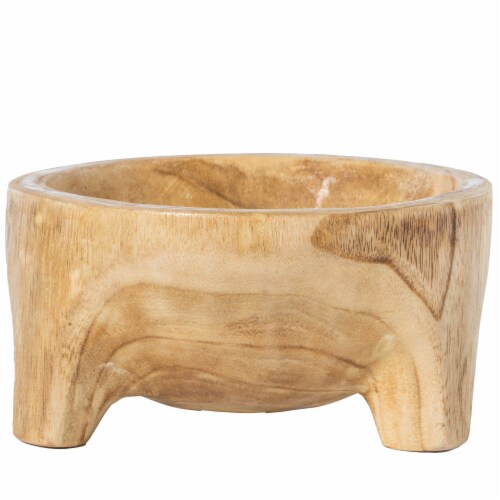 Burned Wood Carved Small Serving Fruit Bowl Bread Basket Perspective: left