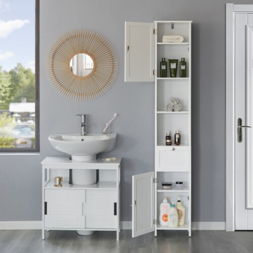 Bathroom Linen Storage Cabinet Freestanding Cupboard w/ Doors, Shelves,  White, 1 Unit - Fred Meyer