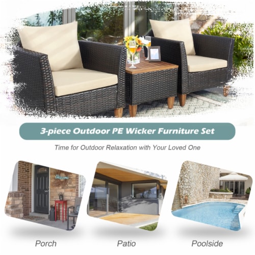 Gymax 3PCS Patio Furniture Set Conversation Bistro Set w/ Acacia Wood