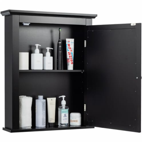 Bathroom Mirror Cabinet Wall Mounted Adjustable Shelf Medicine Black Perspective: left