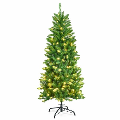 5 ft Pre-lit Pencil Christmas Tree Hinged Fir Tree Holiday Decor w/ LED Lights Perspective: left