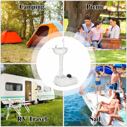 Portable Wash Sink Camping Sink Wash Basin Stand w/ Wheels & Foot Pump Perspective: left