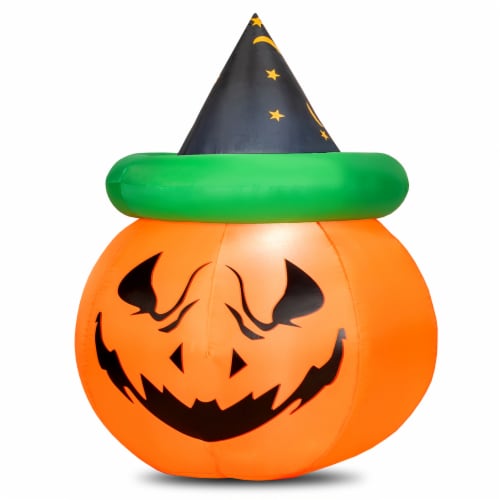 Costway 4ft Inflatable Pumpkin Halloween Decoration w/ Witch Hat LED Light Perspective: left