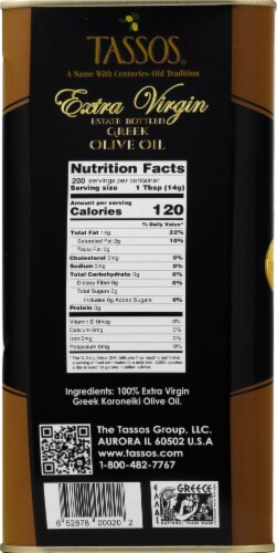 Tassos Estate Grown Extra Virgin Greek Olive Oil Perspective: left