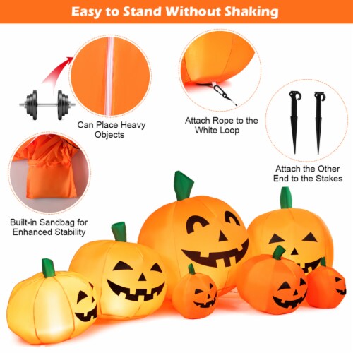 7.5' Halloween Inflatable 7 Pumpkins Patch W/LED Light Outdoor Garden Decoration Perspective: left