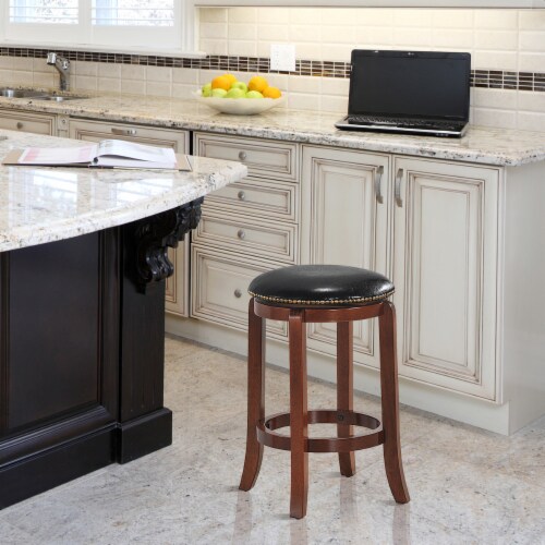 Costway 24'' Swivel Bar stool Leather Padded Dining Kitchen Pub Bistro Chair Backless Perspective: left