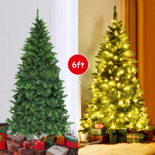 Gymax 6ft LED Pre-lit Half Christmas Tree PVC Artificial Tree w/ 8 ...