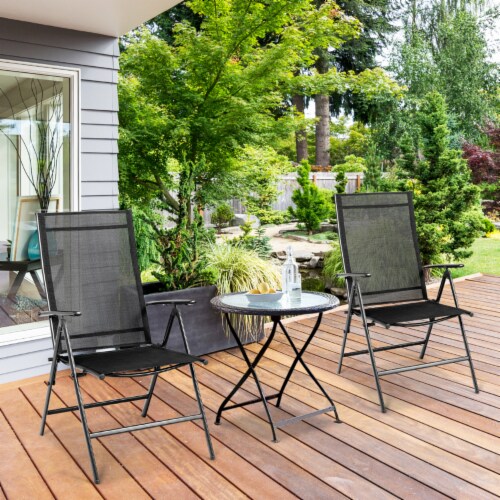 Costway Set of 2 Patio Folding Chair Recliner Adjustable Black 1 unit Fry s Food Stores