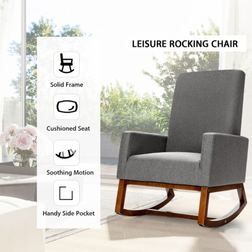 Costway Mid Century Retro Fabric Upholstered Rocking Chair Nursery Armchair Gray Perspective: left