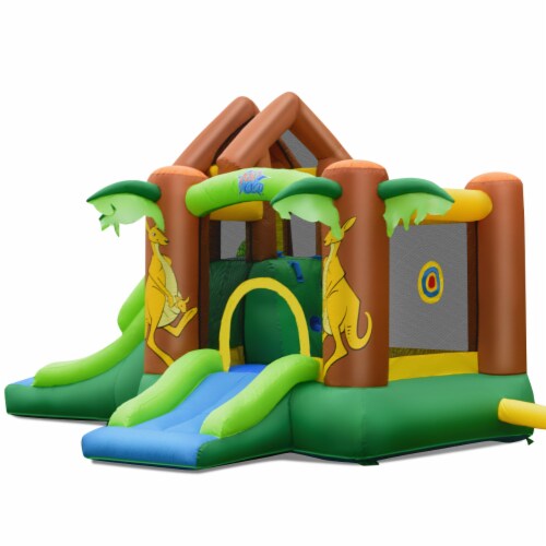 Inflatable Bounce House Jungle Jumping Bouncer Double Slides Park w/ Blower Perspective: left