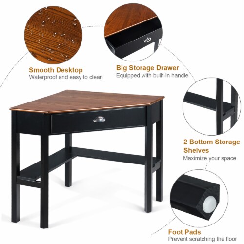 Costway Corner Computer Desk Laptop Writing Table Wood Workstation Home Office Furniture Coff Perspective: left