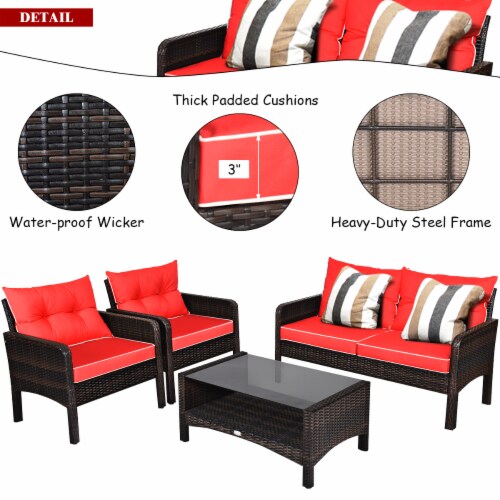 Costway 4PCS Patio Rattan Furniture Set Loveseat Sofa Coffee Table