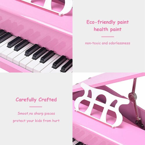 30 key Childs Toy Grand Baby Piano w/ Kids Bench Wood Pink Perspective: left