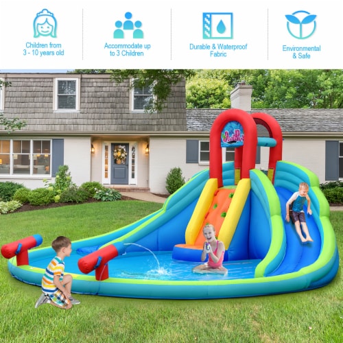 Costway Inflatable Bounce House Kids Water Splash Pool Dual Slides Climbing Wall without Blow Perspective: left