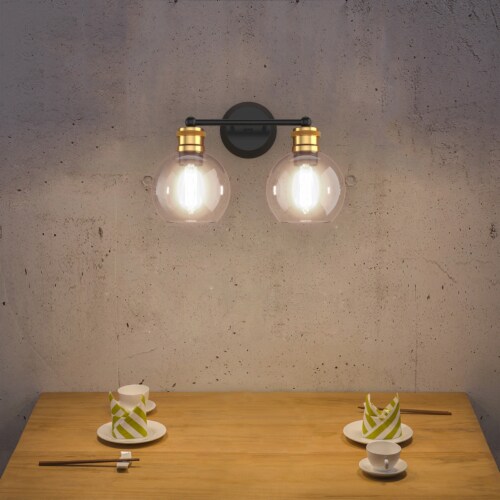 Costway 2 light Vanity Bathroom Light with 7 in Round Clear Glass Shade Vintage Wall Sconce Perspective: left