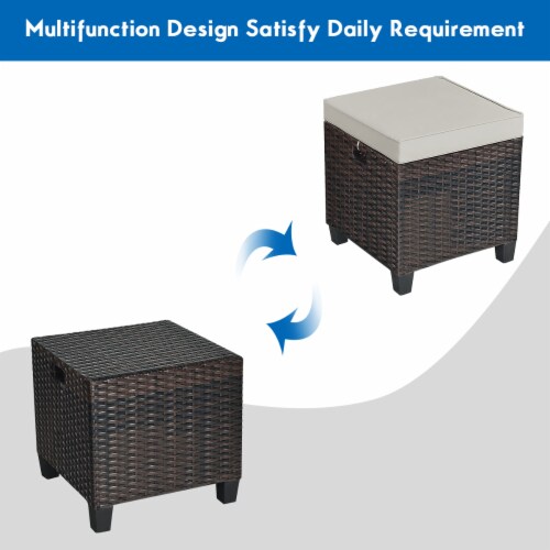 Costway 4PCS Patio Rattan Ottoman Cushioned Seat Foot Rest Coffee Table Perspective: left