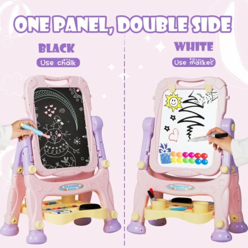 Gymax Height Adjustable Kids Easel Double Sided Art Easel Purple Home Perspective: left